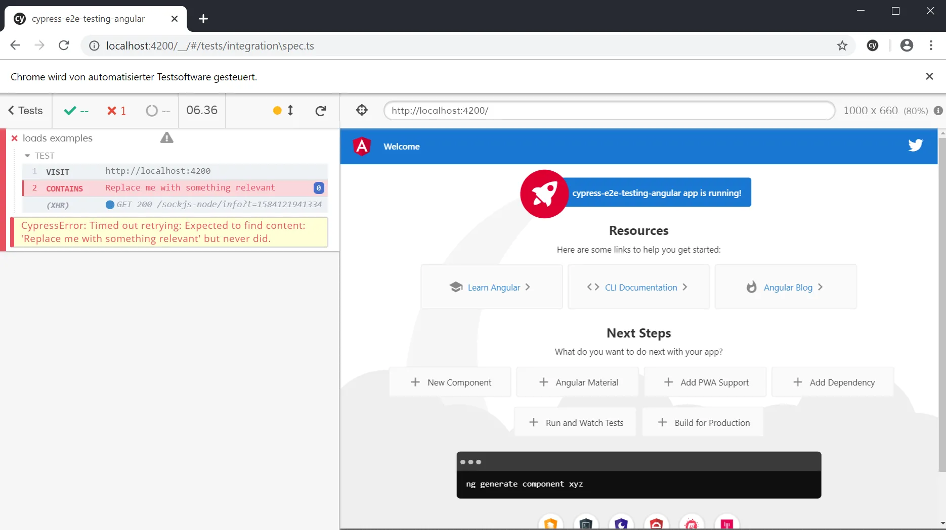 Fehlschlagender Test, der aktuell noch nicht implementiert ist